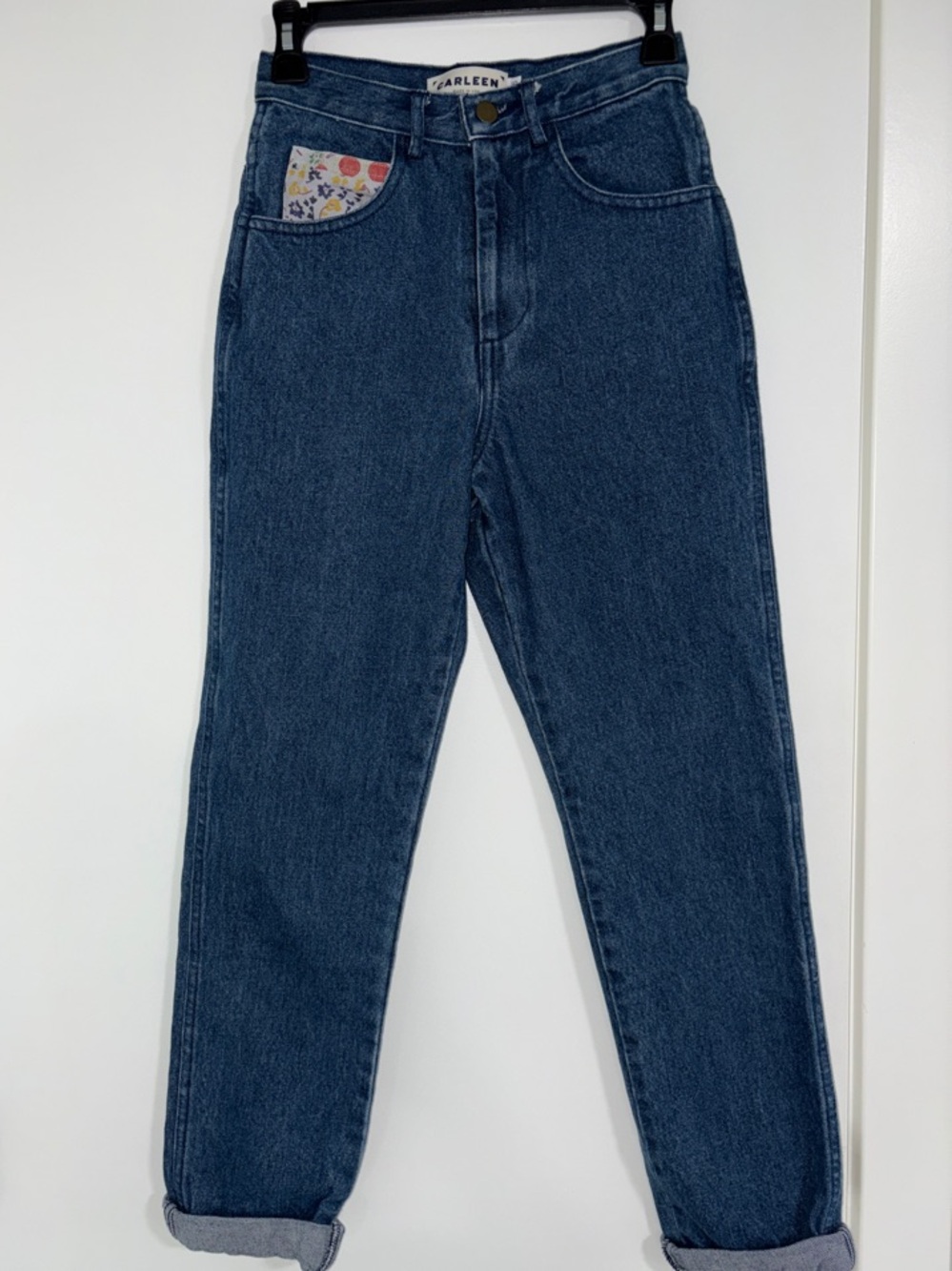 Anthropologie Dark Blue Boyfriend Jeans with Floral Coin Pocket
